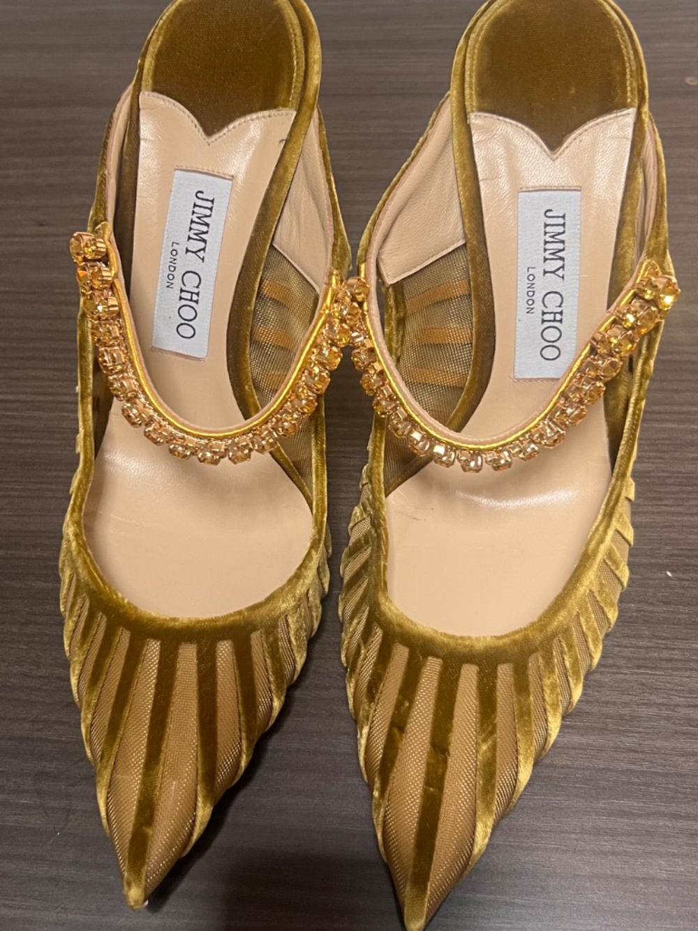 Jimmy Choo Bing 100 Mule Crystal Green Velvet and Mesh Heels, Women's Size 39.5 - Picture 8 of 13